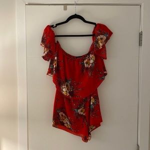 Parisian red floral romper